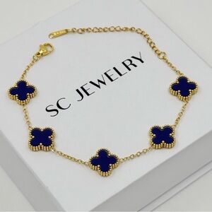 Royal Blue Clover Bracelet | Double Sided | Four Leaf